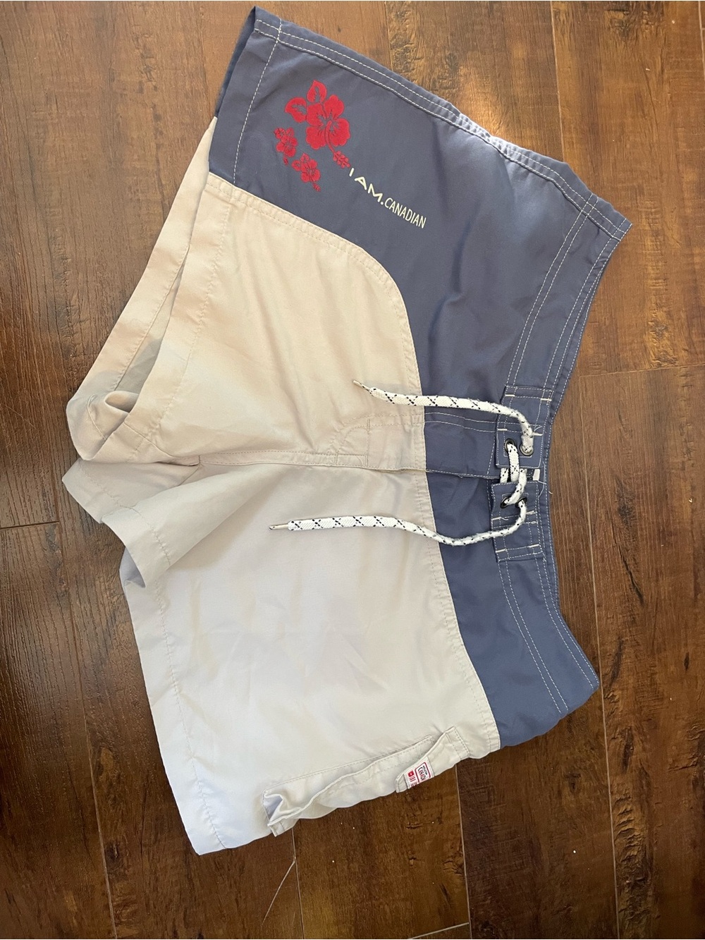 I Am Canadian Women’s Two-Tone Shorts in Navy and Beige